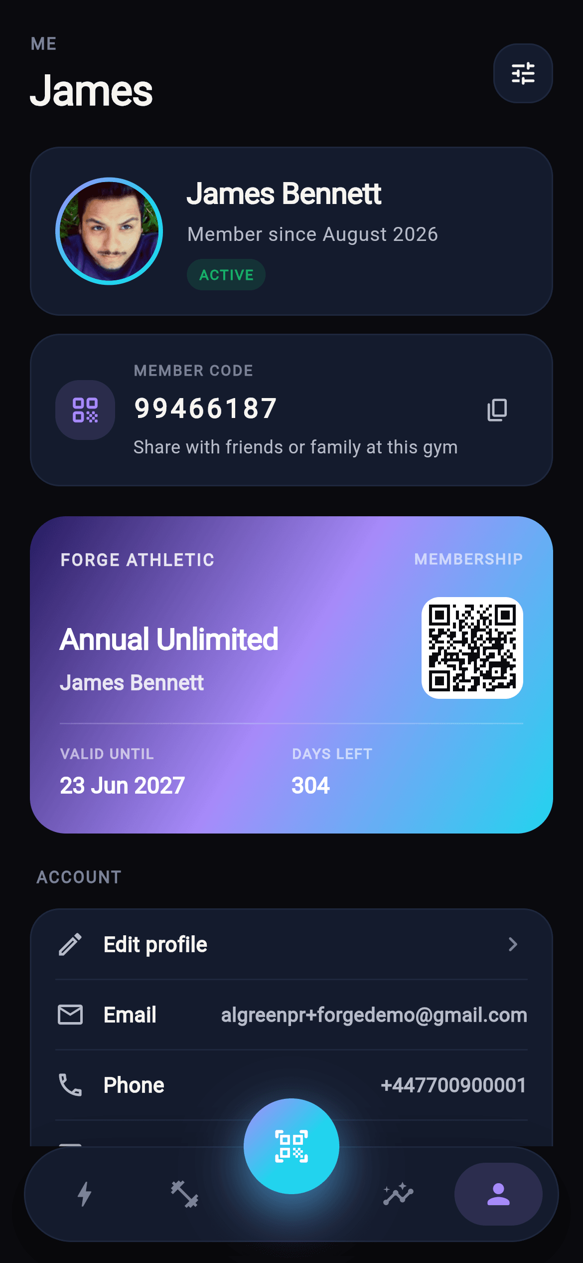Prism member app membership card, dark theme