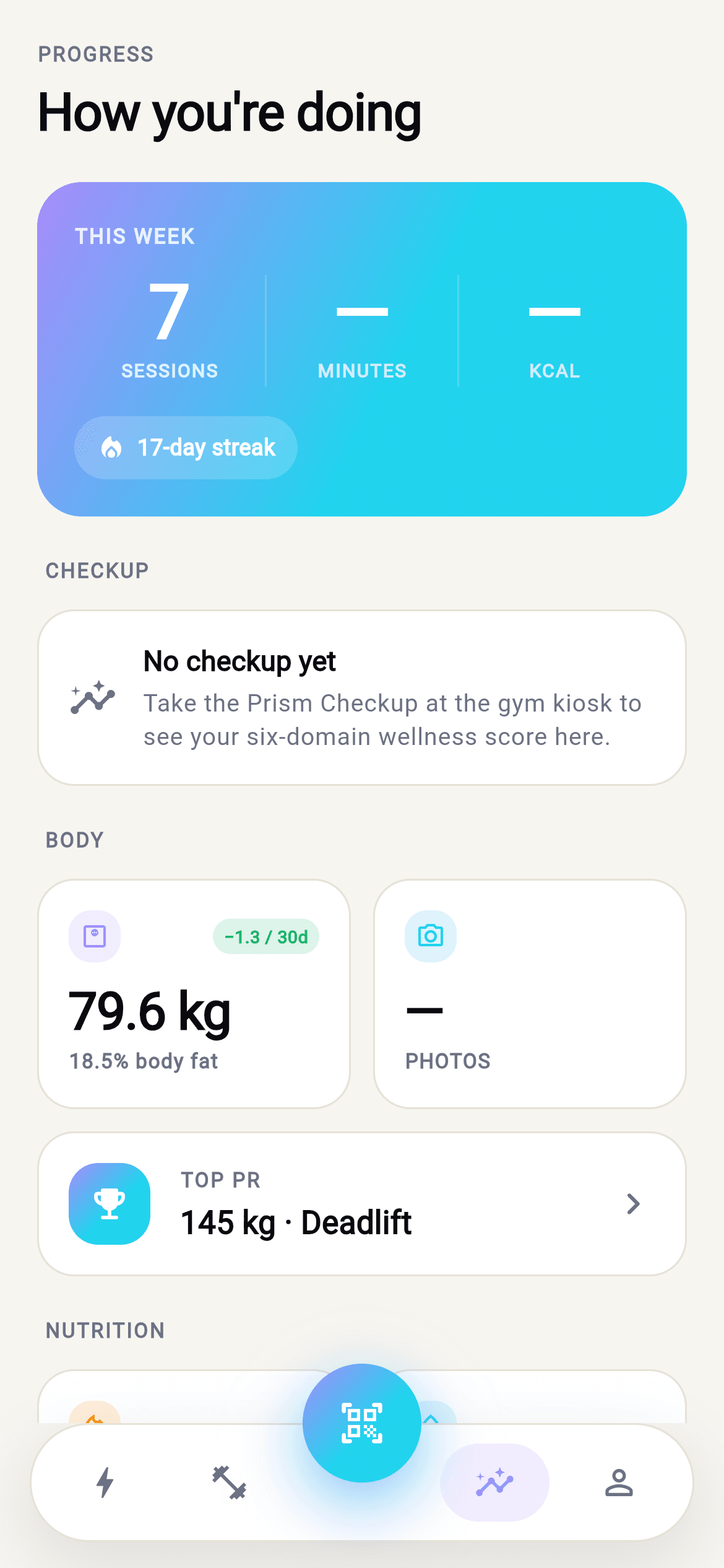 Prism member app, progress, light theme
