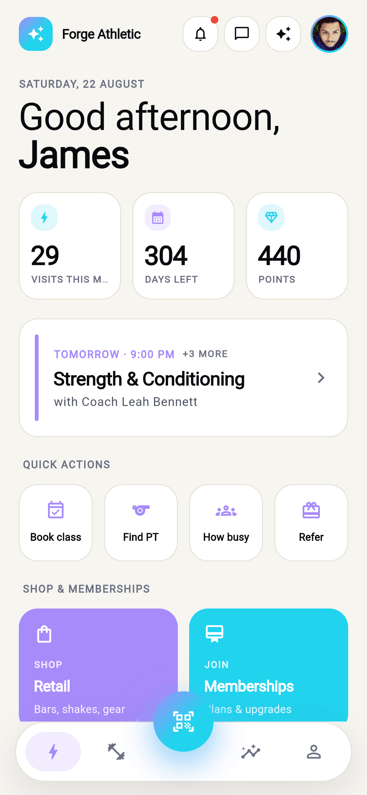 Prism member app, today screen, light theme