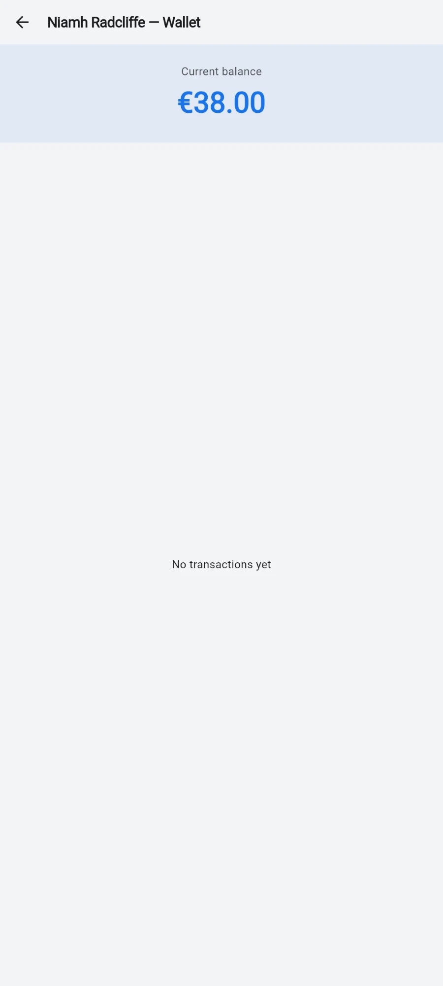 The wallet transaction history with the running balance