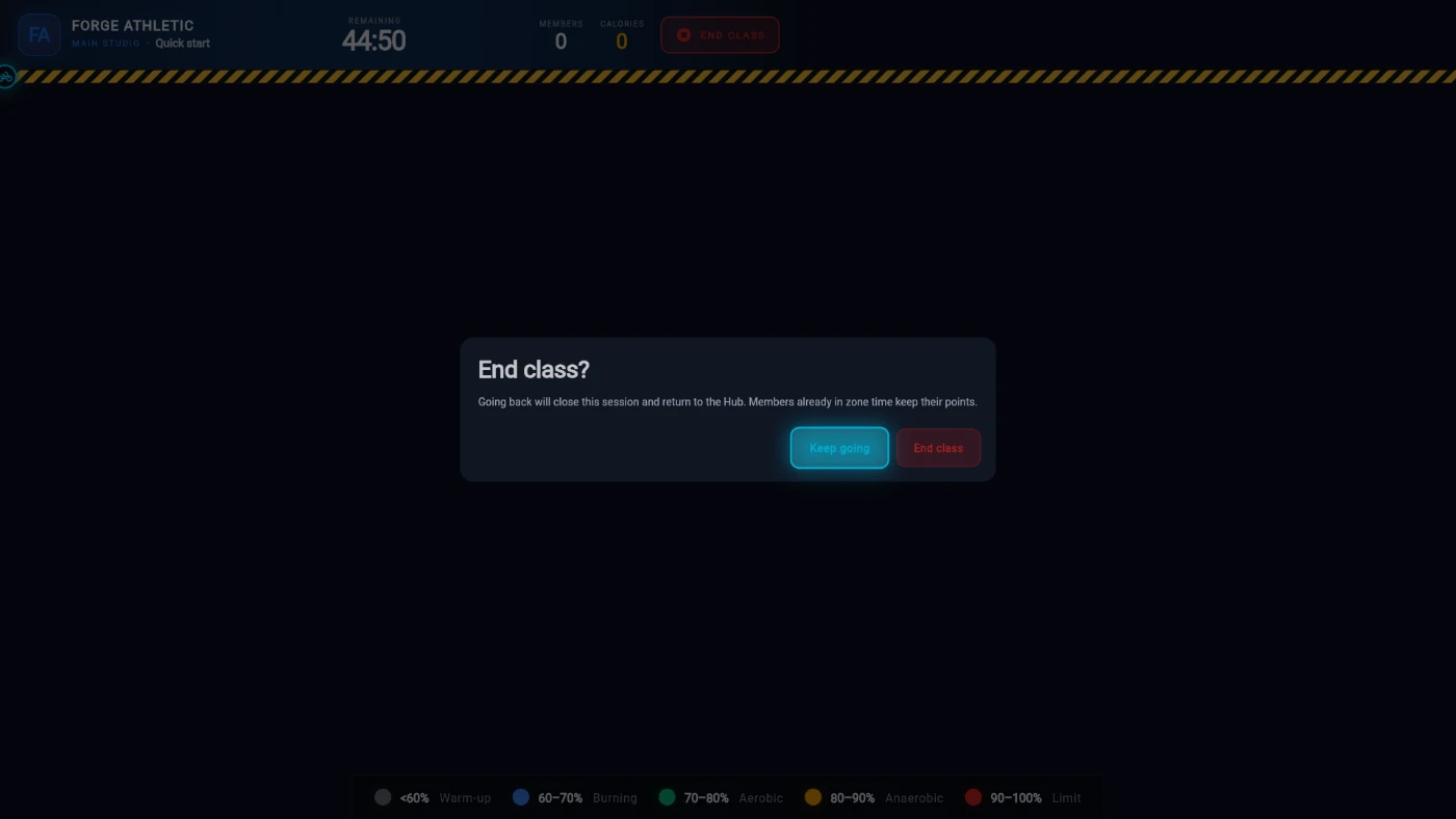 The End class? guard dialog with Keep going pre-focused